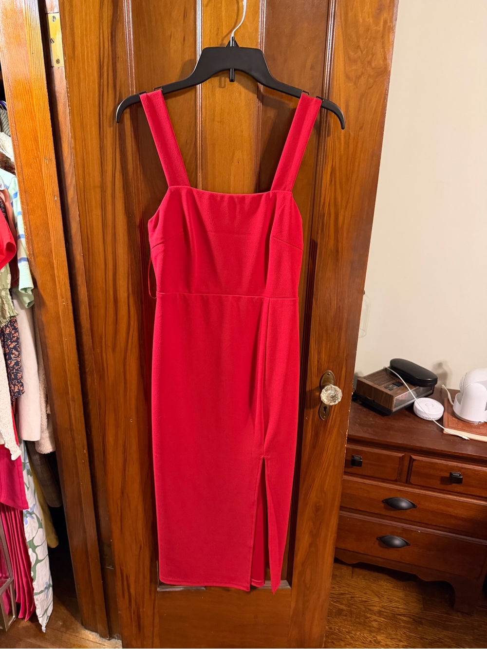 Petal & Pup Red Square-Neck Midi with Front Slit